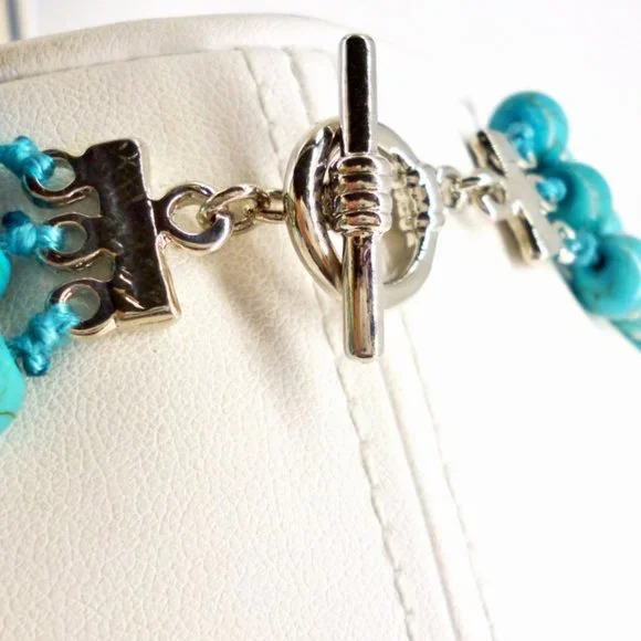 Faux Turquoise Set Necklace, Bracelet, Earrings Carved Red Beads Gift Box NOS - Picture 6 of 7